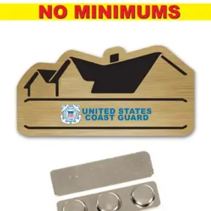 Coast Guard - Name Badge Custom Shape Brushed Gold Plastic