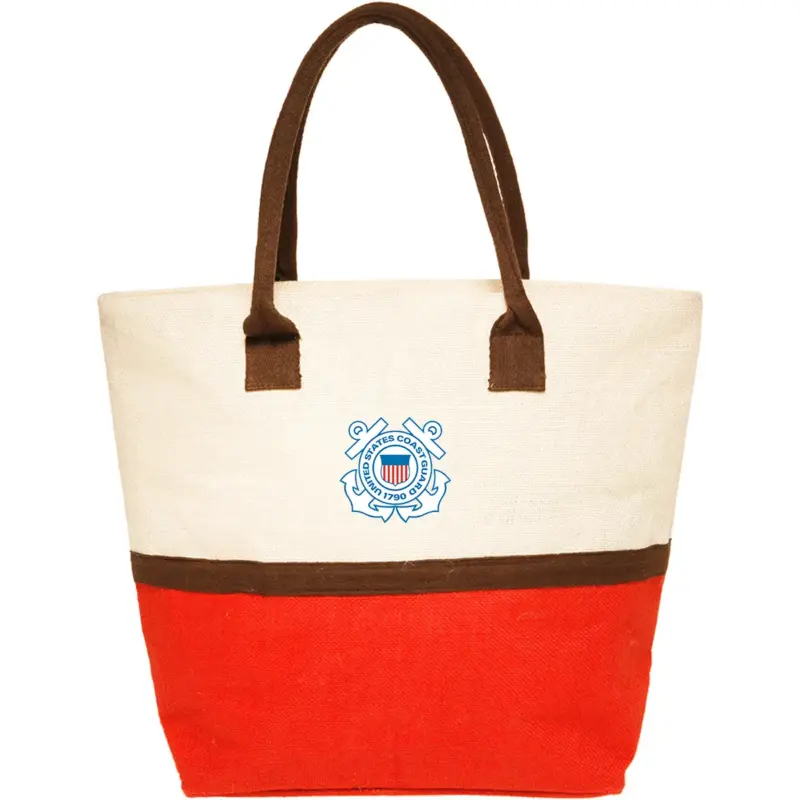 Coast Guard - Two-Tone Jute Beach Tote Bags (17.5""x13.5"")
