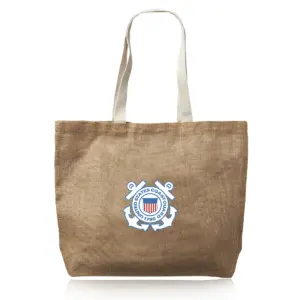 coast guard natural jute fiber carry on tote bags (17""x13"")