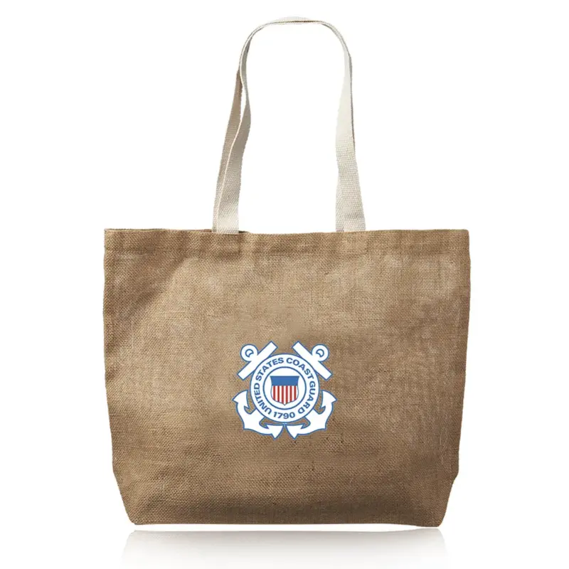 coast guard natural jute fiber carry on tote bags (17""x13"")