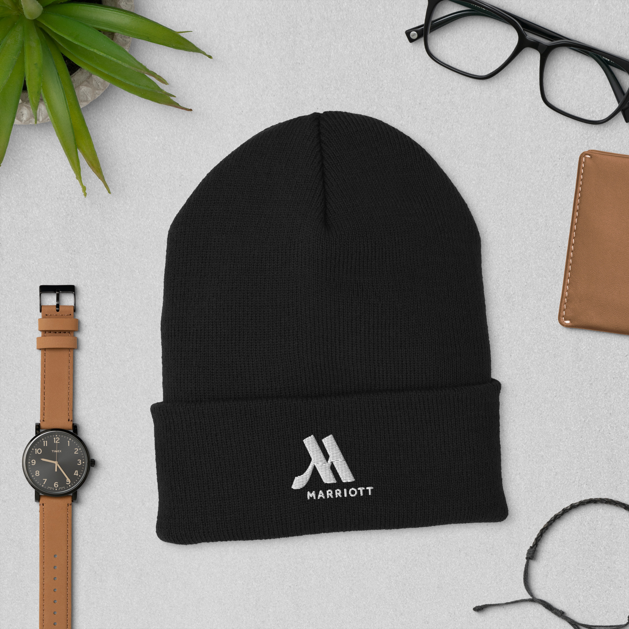 marriott cuffed beanie | yupoong white color logo