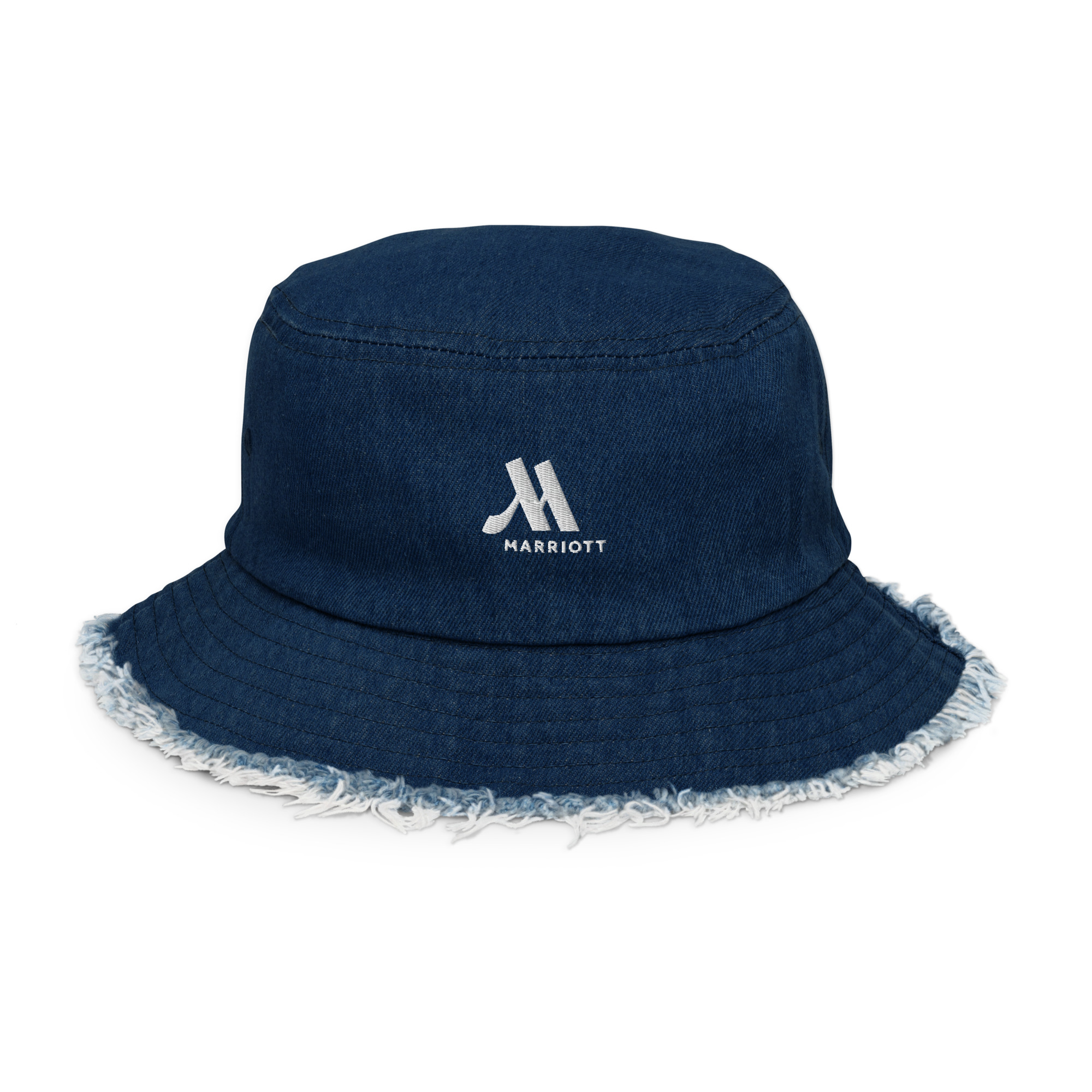 marriott distressed denim bucket hat white color logo