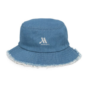 marriott distressed denim bucket hat white color logo