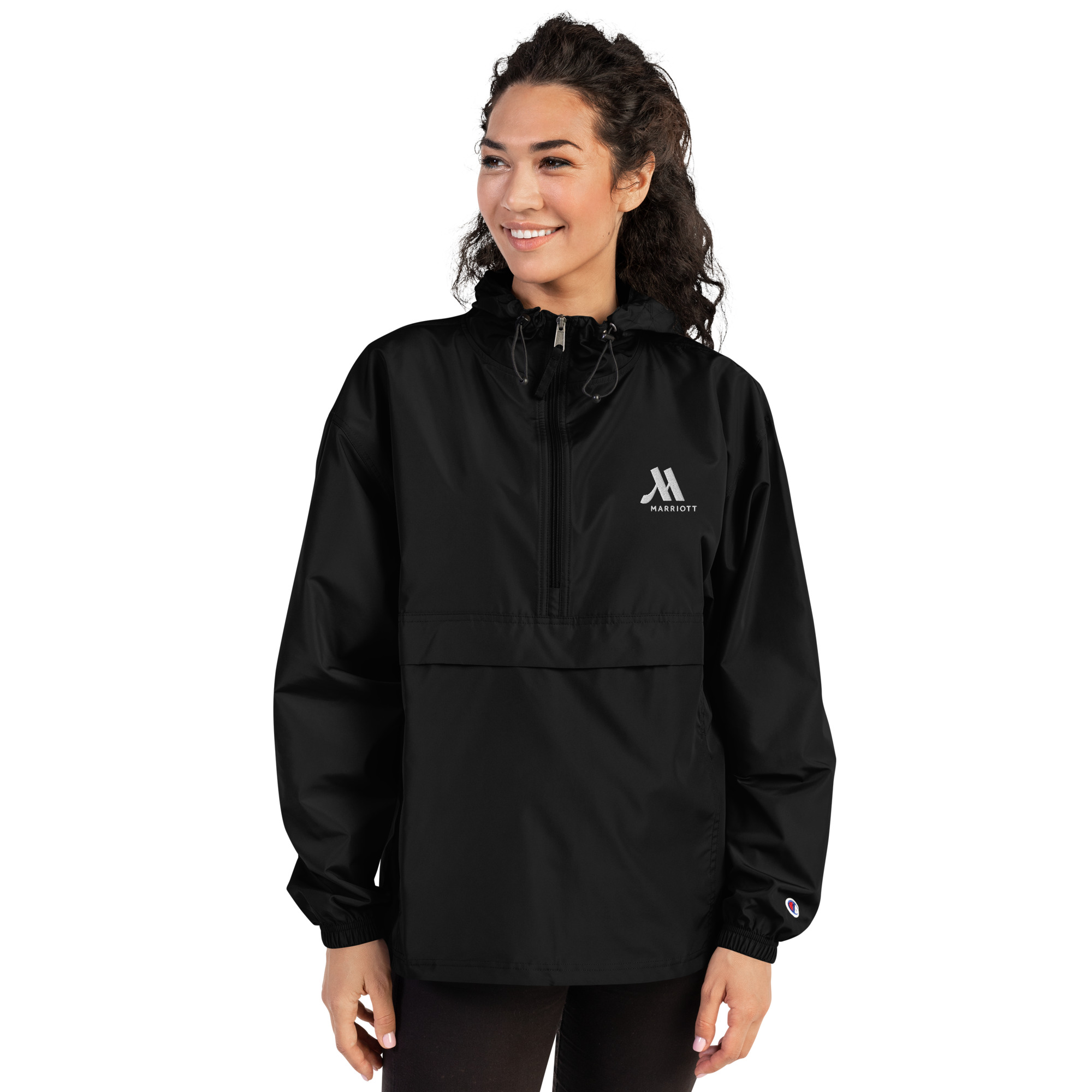 marriott embroidered champion packable jacket white color logo