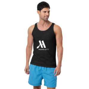marriott men’s staple tank top | bella + canvas white color logo