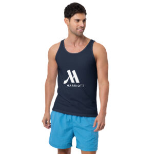 marriott men’s staple tank top | bella + canvas white color logo