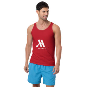 marriott men’s staple tank top | bella + canvas white color logo