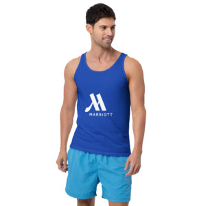 marriott men’s staple tank top | bella + canvas white color logo