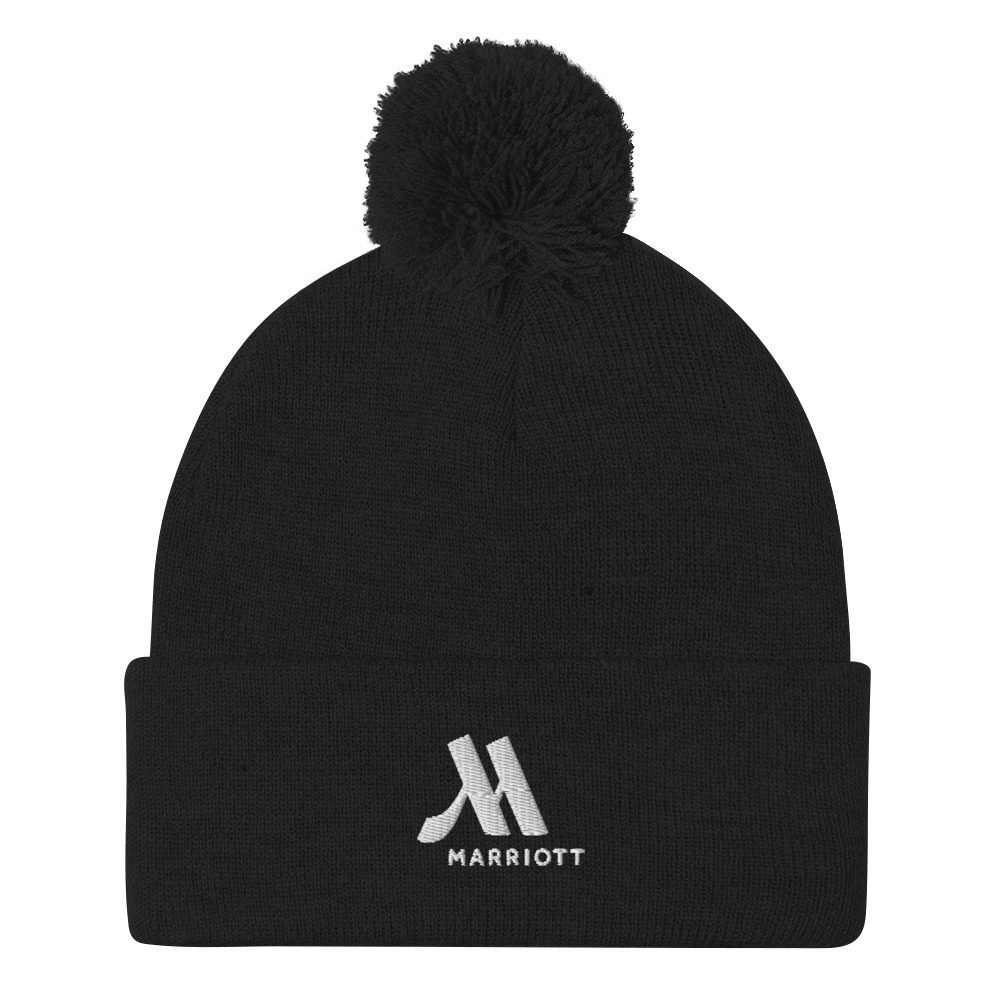 marriott pom pom knit cap | sportsman white color logo