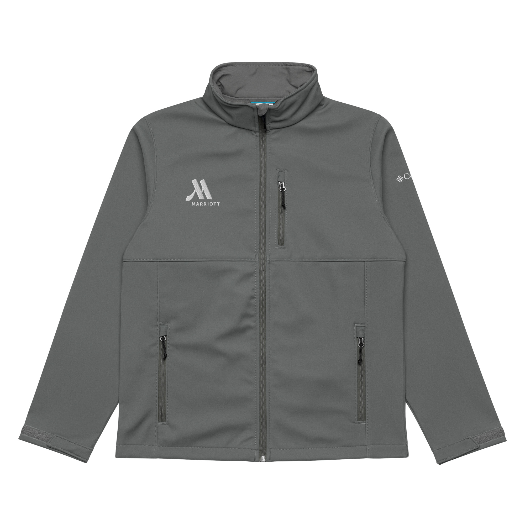 marriott unisex columbia soft shell jacket white color logo