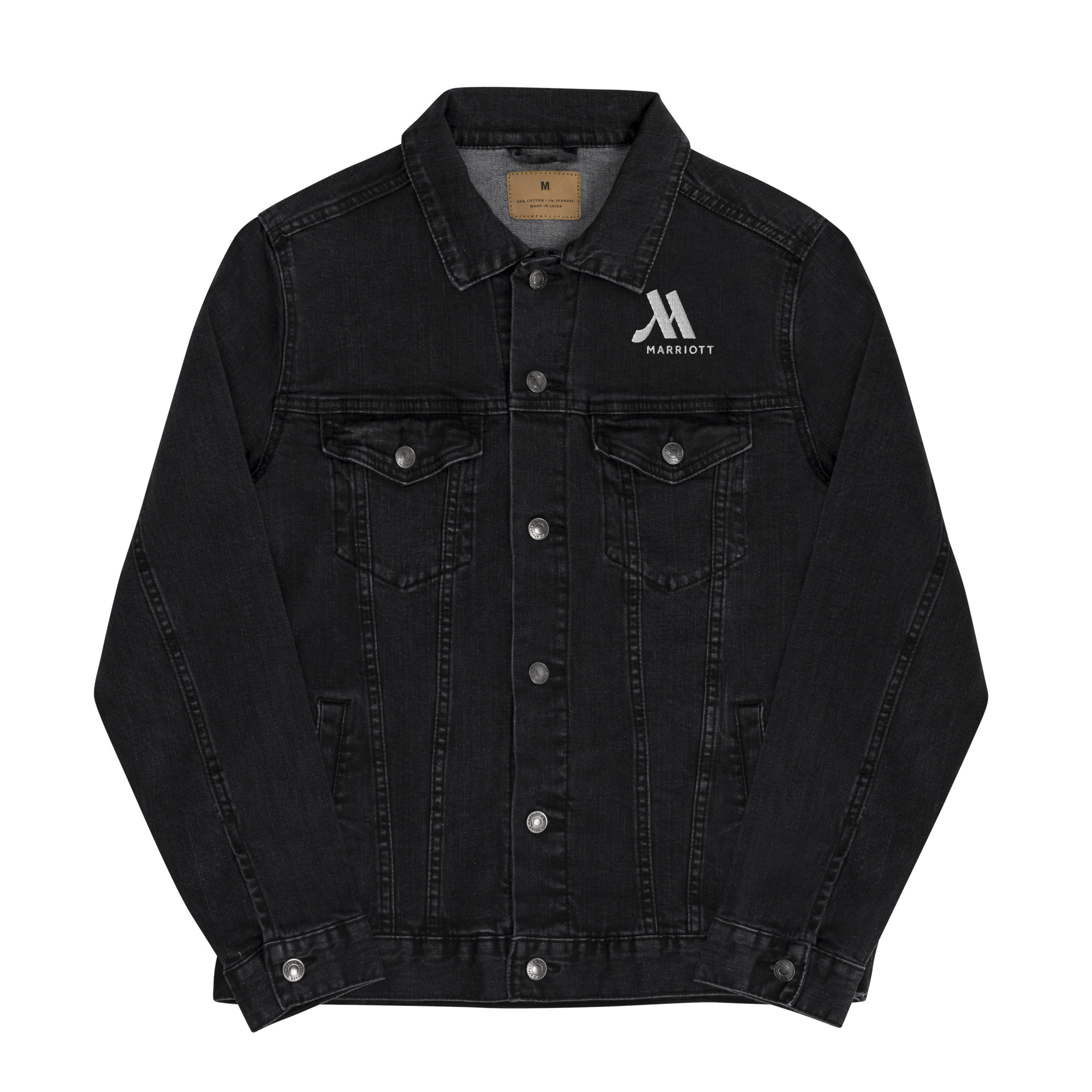 marriott unisex denim jacket | threadfast apparel white color logo