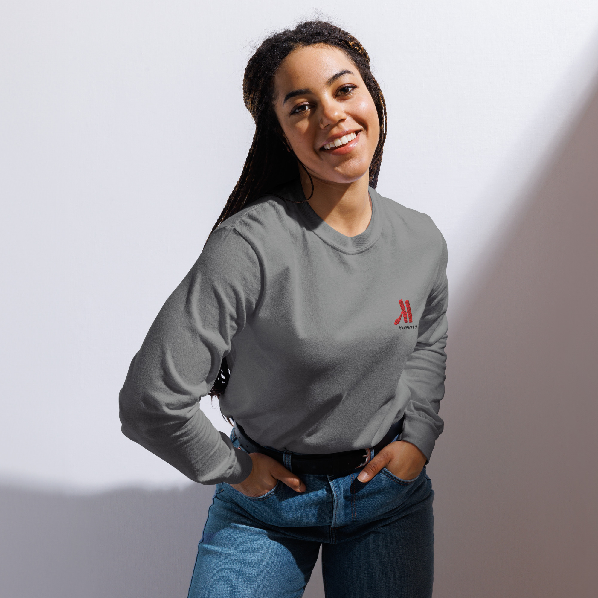 marriott unisex garment dyed heavyweight long sleeve shirt full color logo