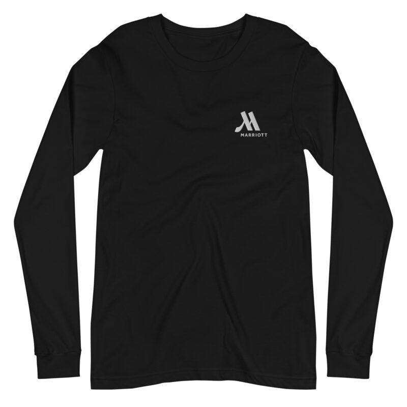 marriott unisex long sleeve tee | bella + canvas white color logo
