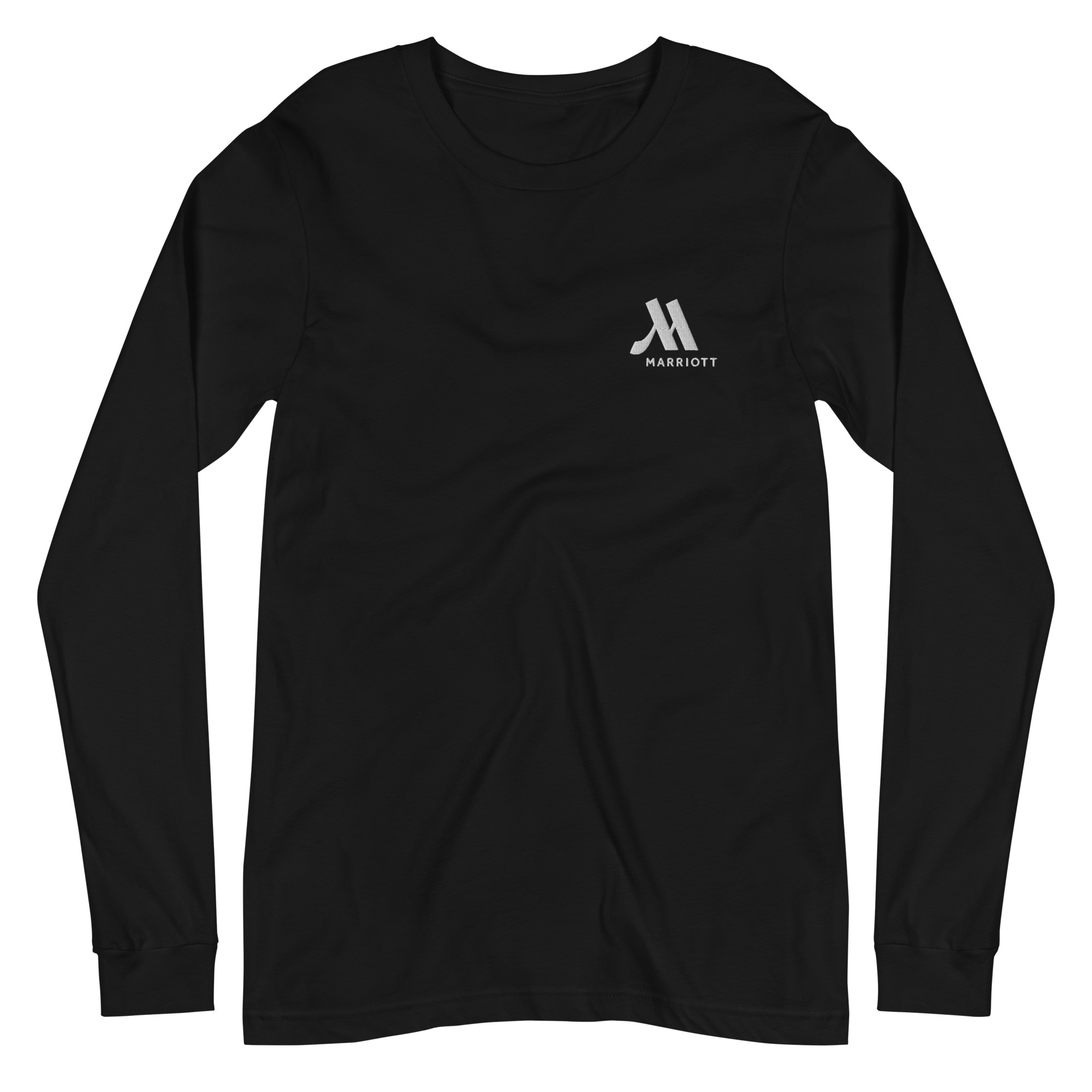 marriott unisex long sleeve tee | bella + canvas white color logo