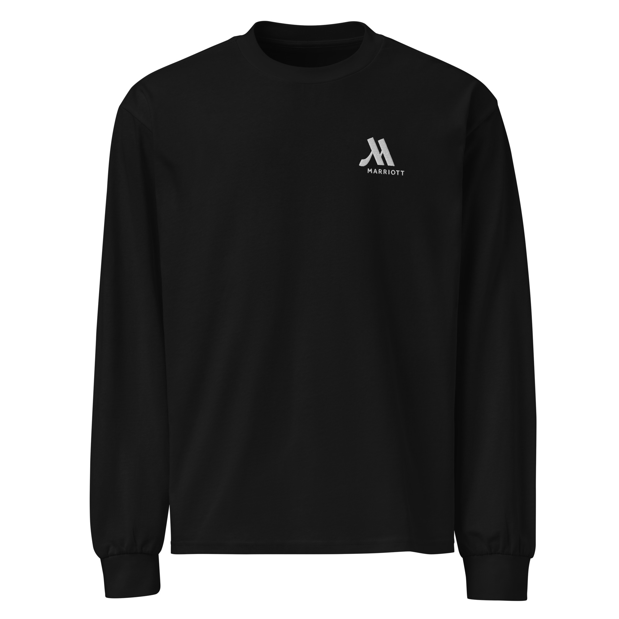 marriott unisex premium heavyweight long sleeve shirt white color logo
