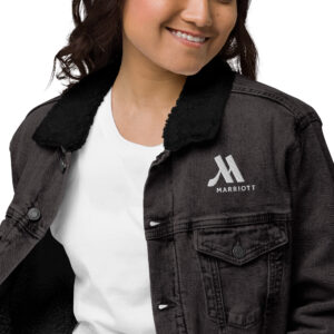 marriott unisex sherpa denim jacket | threadfast apparel white color logo