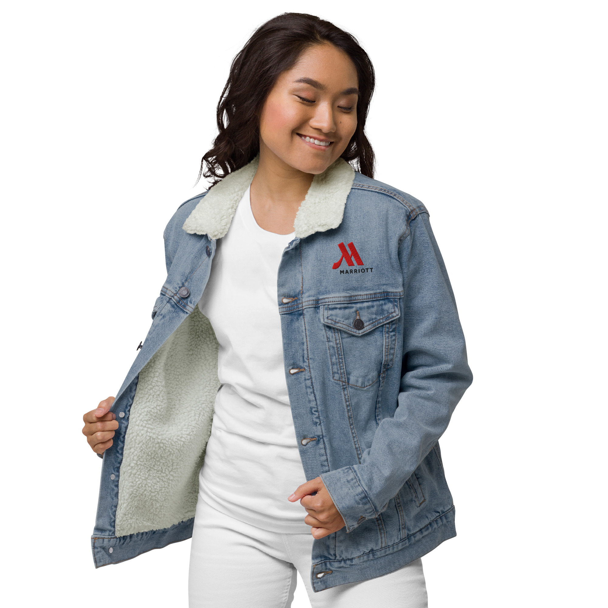 marriott unisex sherpa denim jacket | threadfast apparel full color logo