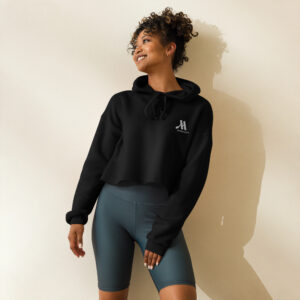 marriott women's cropped hoodie | bella + canvas white color logo