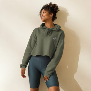 marriott women's cropped hoodie | bella + canvas white color logo