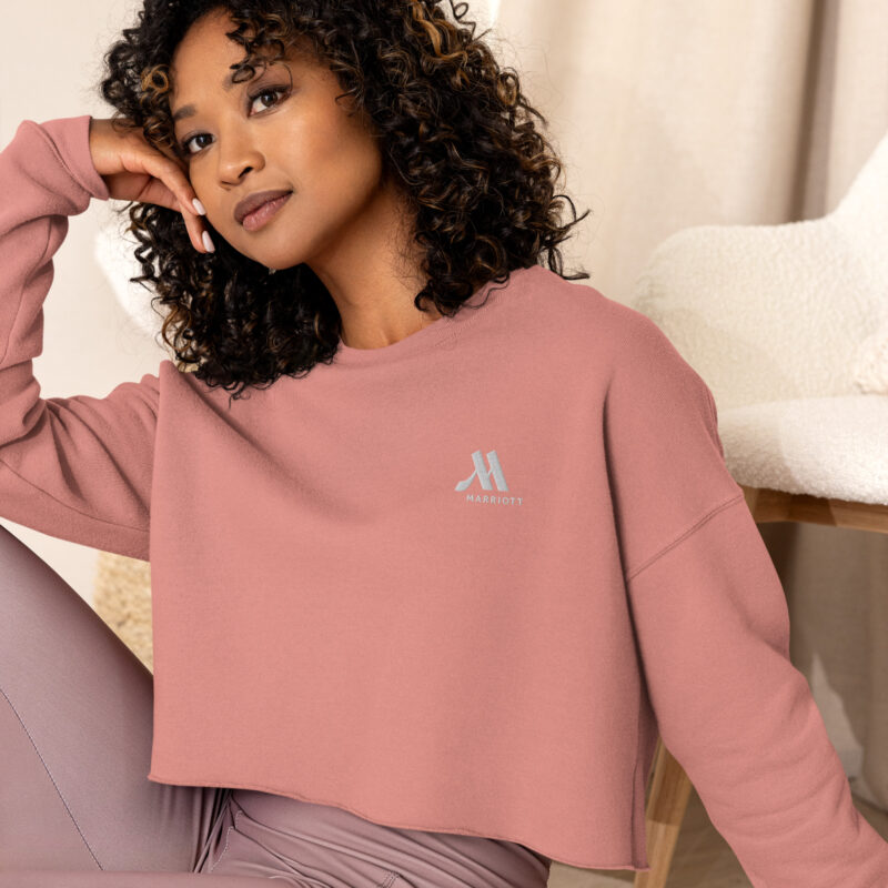 marriott women's cropped sweatshirt | bella + canvas white color logo