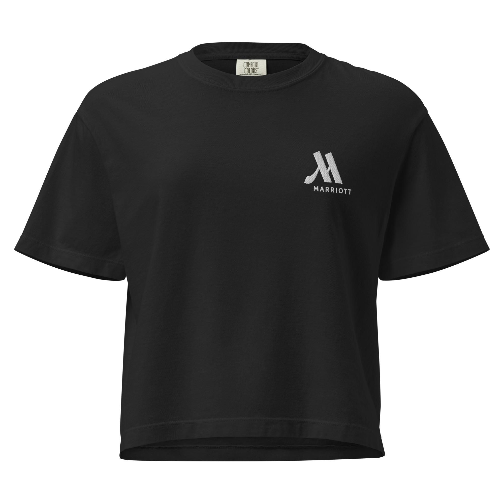 marriott women's heavyweight boxy t shirt white color logo