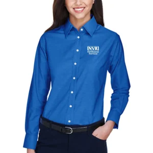 NVR Settlement Services Harriton Ladies Long-Sleeve Oxford with Stain-Release