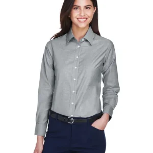 NVR Settlement Services Harriton Ladies Long-Sleeve Oxford with Stain-Release