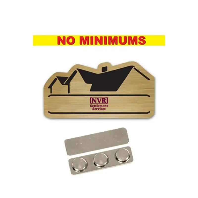 NVR Settlement Services - Name Badge Custom Shape Brushed Gold Plastic