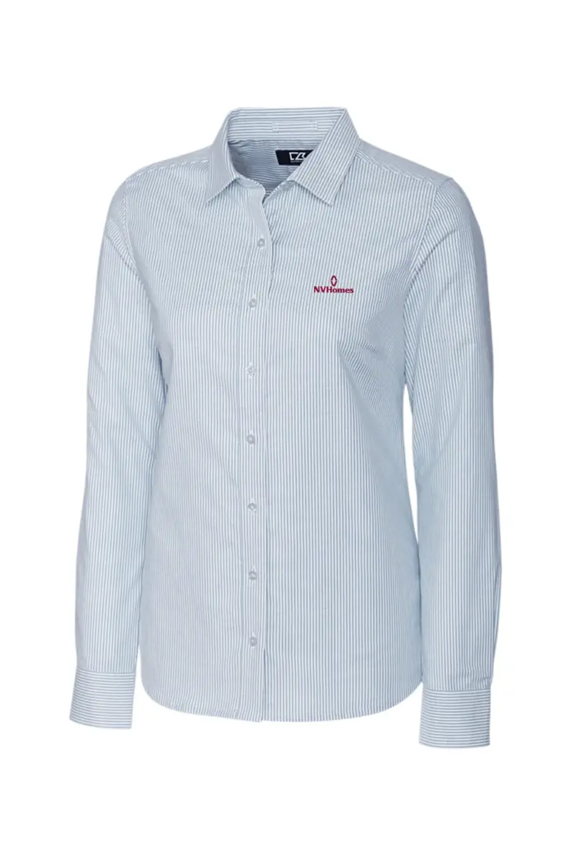 NVHomes - Cutter & Buck Stretch Oxford Stripe Womens Long Sleeve Dress Shirt