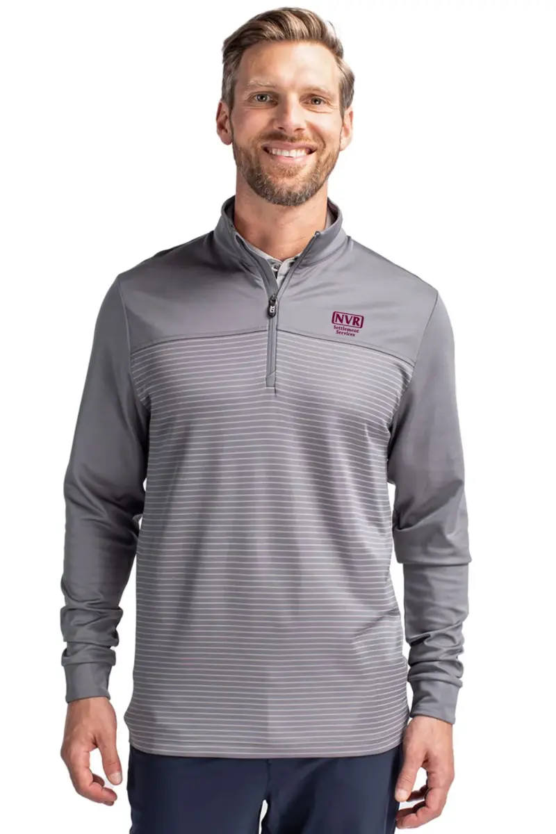 NVR Settlement Services - Cutter & Buck Traverse Stretch Stripe Eco Quarter Zip Mens Pullover