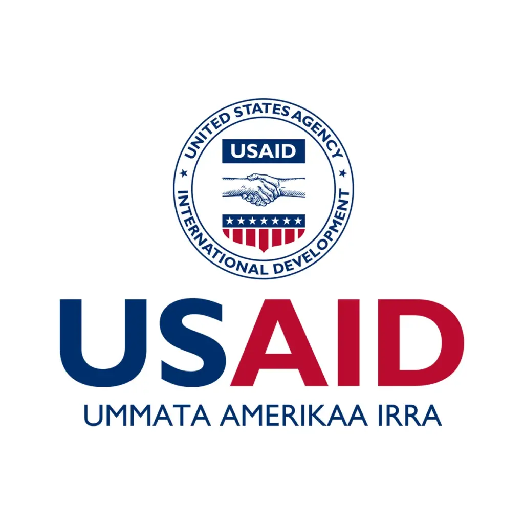 USAID Oromiffa Decal on White Vinyl Material - (5"x5"). Full Color.