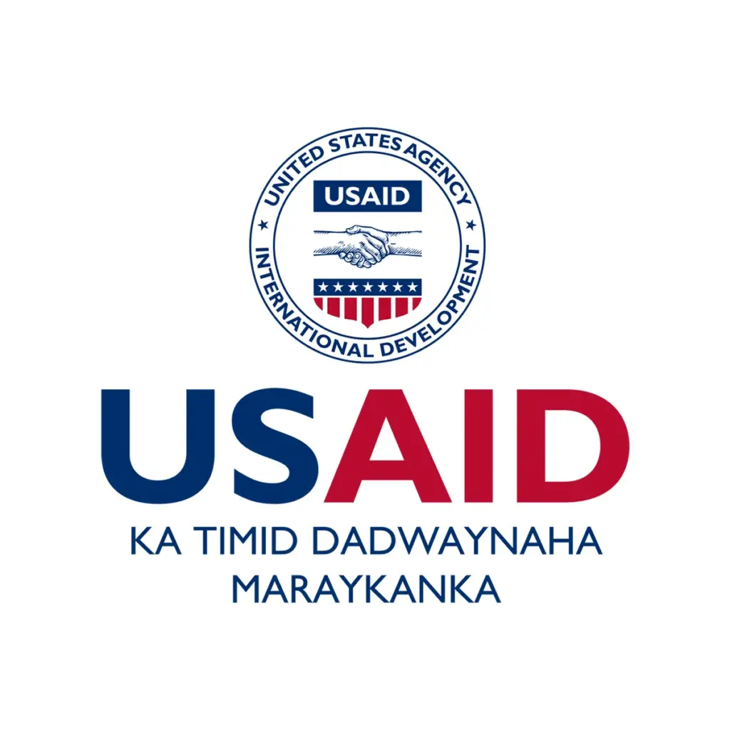 USAID Somali Decal on White Vinyl Material - (5"x5"). Full Color.