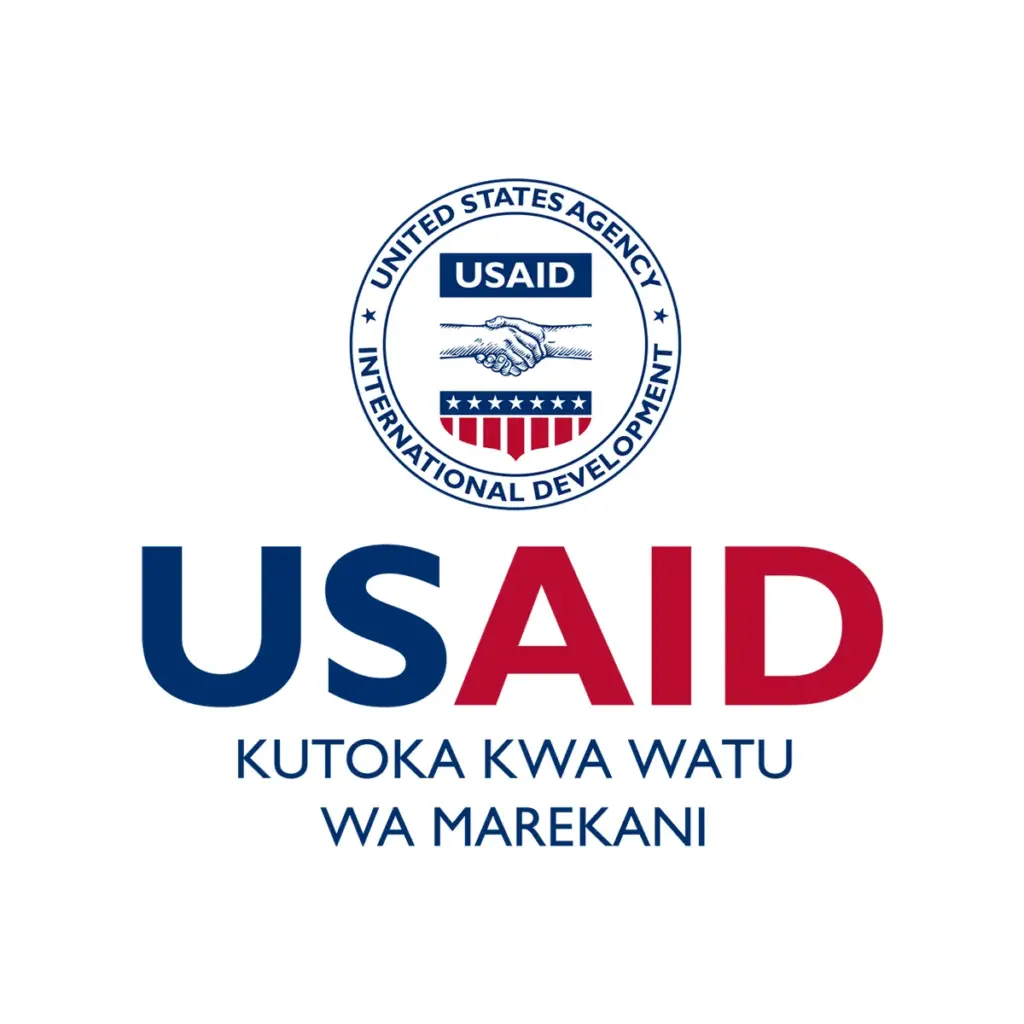 USAID Swahili Decal on White Vinyl Material - (5"x5"). Full Color.