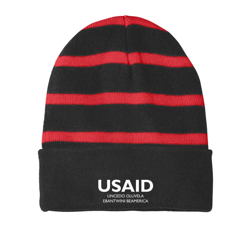 USAID Sindebele - Embroidered Sport-Tek Striped Beanie w/Solid Band