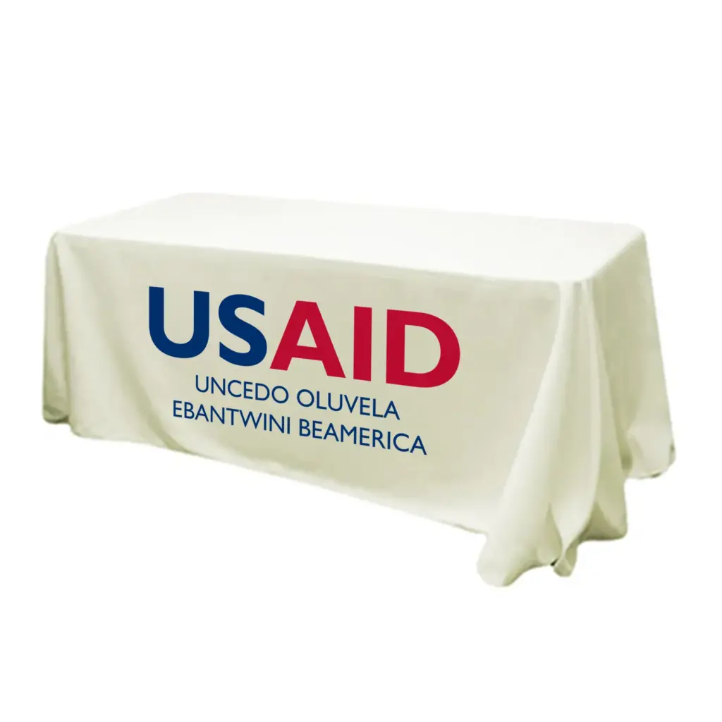 USAID Sindebele - 6' Fitted Dye Sub Tablecloth (Non Fitted) White