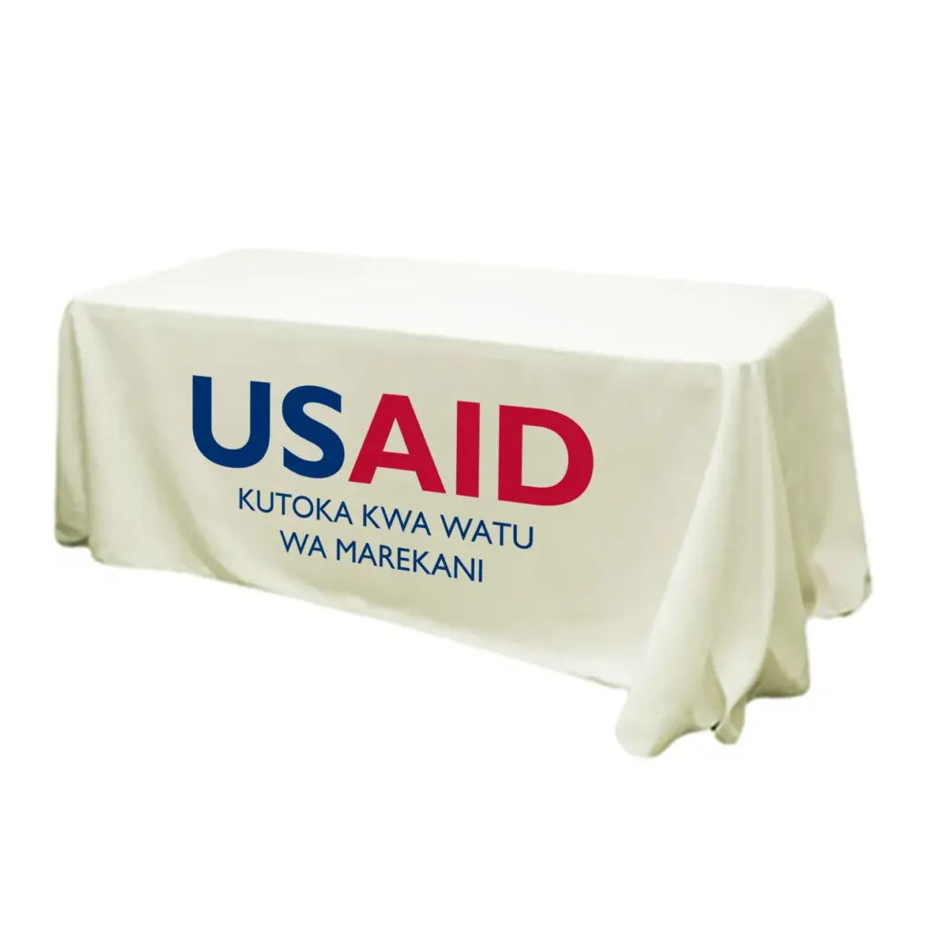 USAID Swahili - 6' Fitted Dye Sub Tablecloth (Non Fitted) White