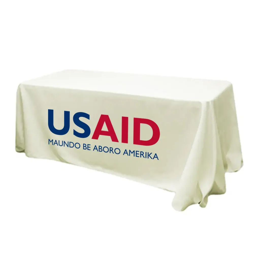 USAID Zande - 6' Fitted Dye Sub Tablecloth (Non Fitted) White