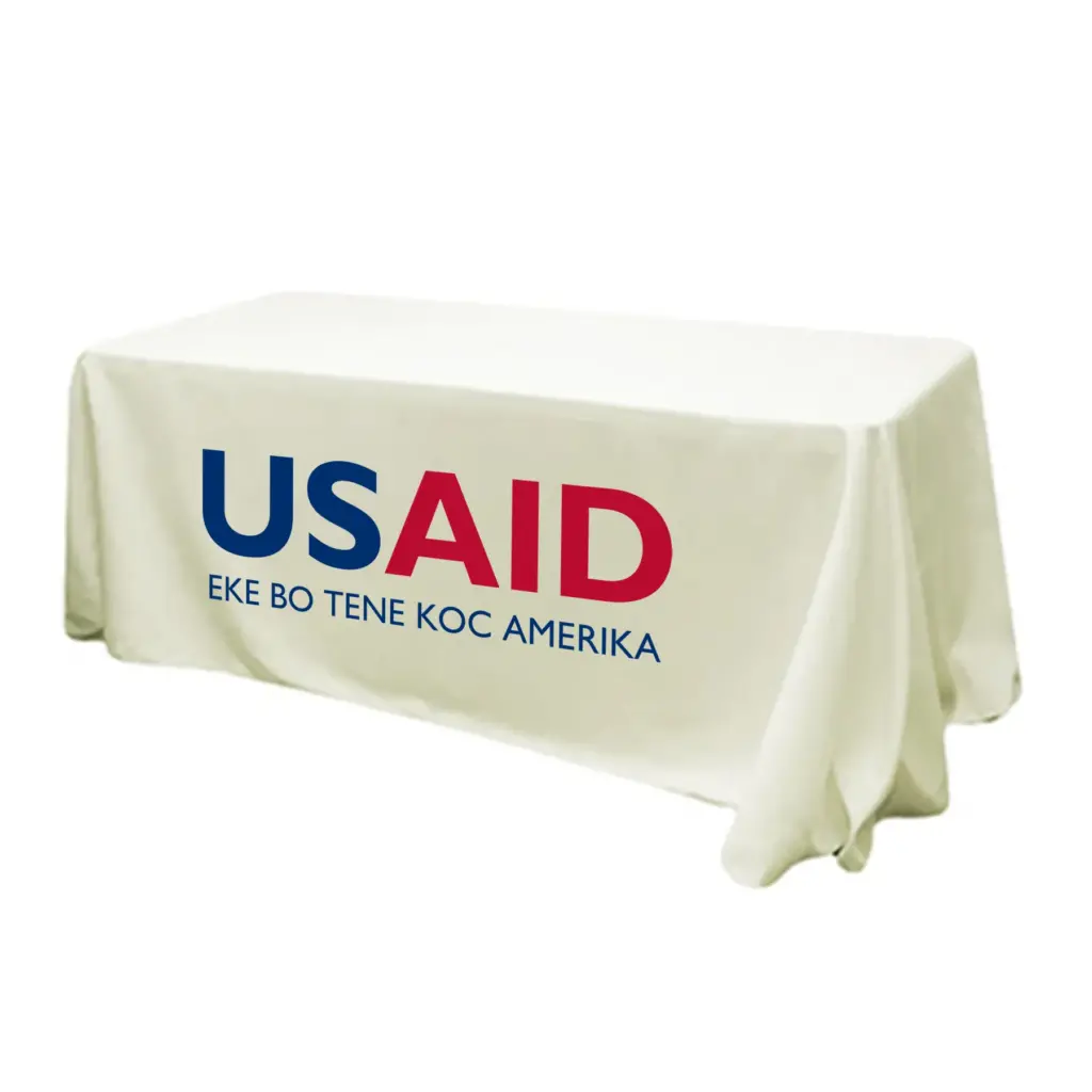 USAID Dinka - 6' Fitted Dye Sub Tablecloth (Non Fitted) White