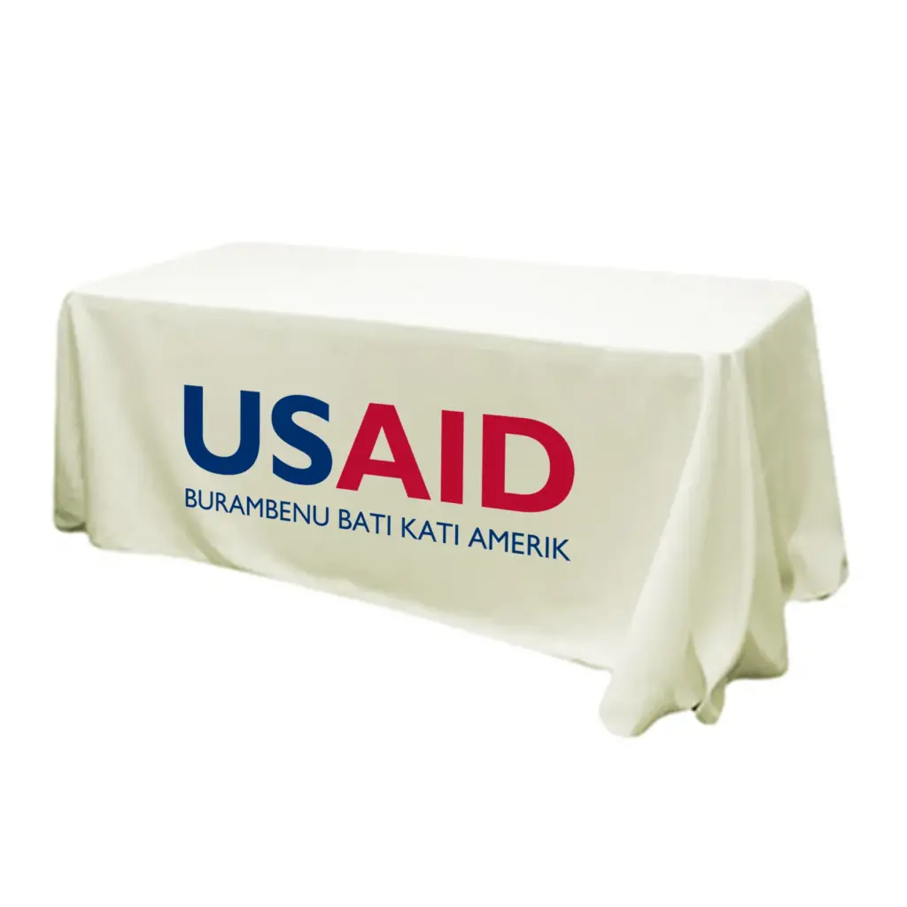 USAID Joola - 6' Fitted Dye Sub Tablecloth (Non Fitted) White