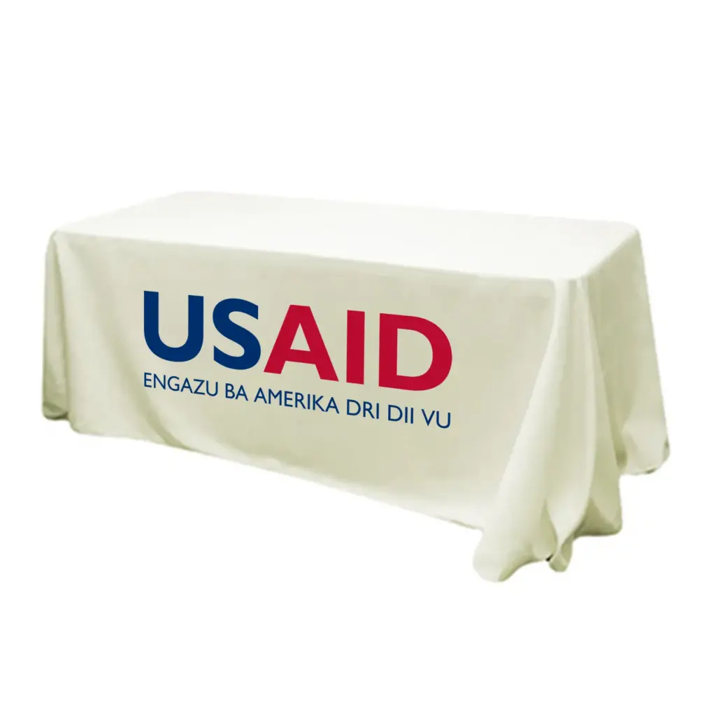 USAID Lugbara - 6' Fitted Dye Sub Tablecloth (Non Fitted) White