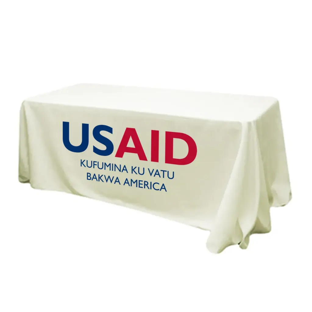 USAID Luvale - 6' Fitted Dye Sub Tablecloth (Non Fitted) White