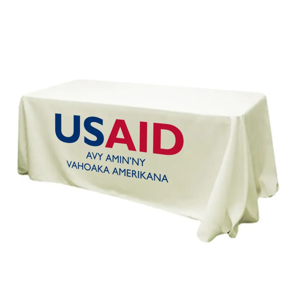 USAID Malagasy - 6' Fitted Dye Sub Tablecloth (Non Fitted) White