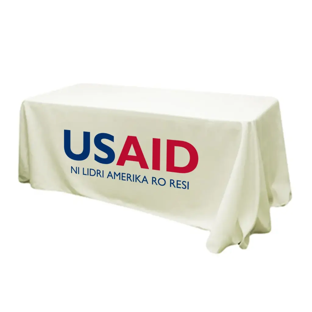 USAID Moru - 6' Fitted Dye Sub Tablecloth (Non Fitted) White