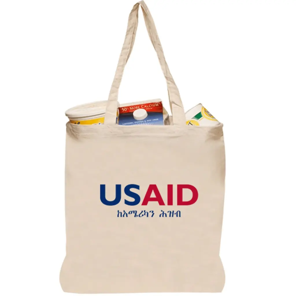 USAID Amharic - Natural Cotton Fiber Tote Bags (14.5"x16")