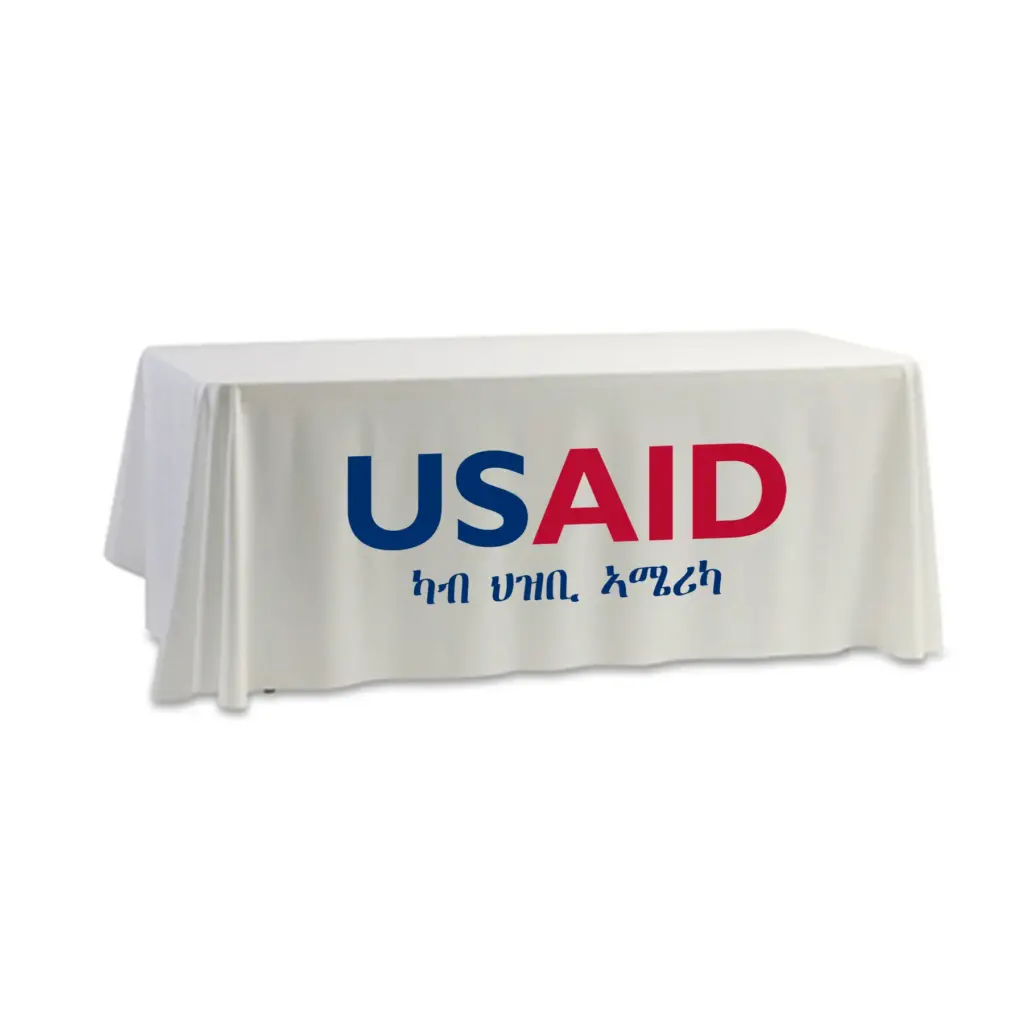 USAID Tigrinya - 8' Dye Sub Tablecloth (Non Fitted) White