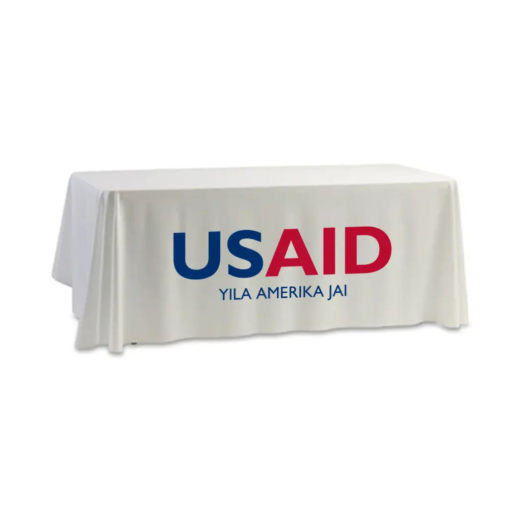 USAID Wala - 8' Dye Sub Tablecloth (Non Fitted) White