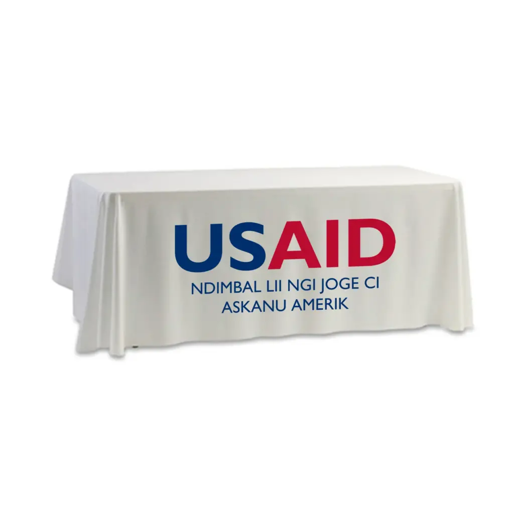 USAID Wolof - 8' Dye Sub Tablecloth (Non Fitted) White