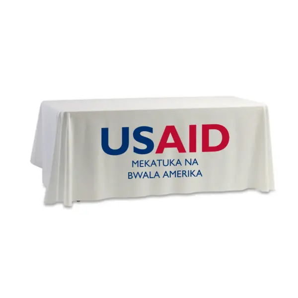 USAID Kikongo - 8' Dye Sub Tablecloth (Non Fitted) White