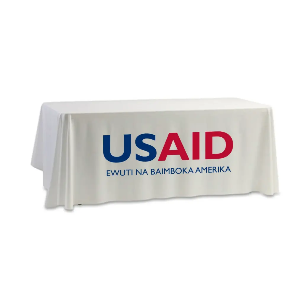 USAID Lingala - 8' Dye Sub Tablecloth (Non Fitted) White