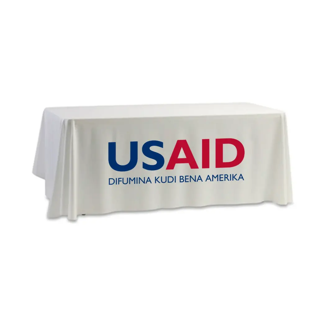 USAID Luba - 8' Dye Sub Tablecloth (Non Fitted) White